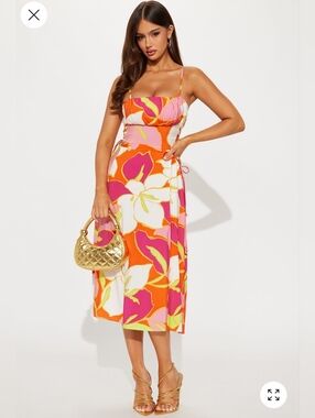 Fashion Nova Pink Orange White Floral Maxi Dress